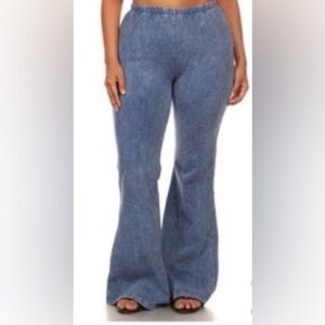 Chatoyant Bell Bottom Pull On Pants Mineral Wash Sz 3X Blue Festival Hippie